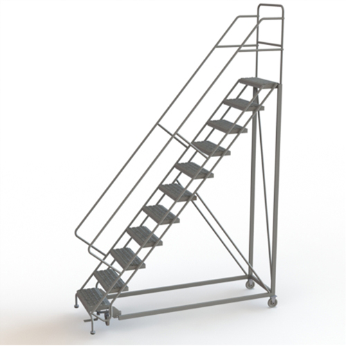 Safety Slope Rolling Ladder, 11 Steps, Serrated, 50° Incline, 110" High