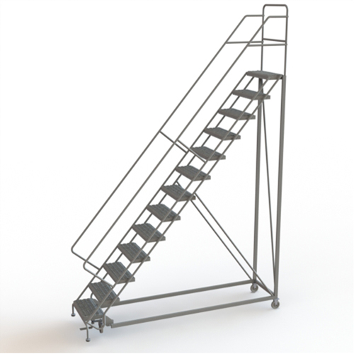 Safety Slope Rolling Ladder, 13 Steps, Serrated, 50° Incline, 130" High