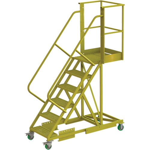 Cantilever Rolling Ladder, Supported, 6 Steps, 20" Platform Depth, 60" Platform Height