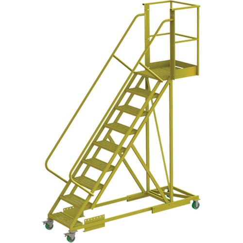 Cantilever Rolling Ladder, Supported, 9 Steps, 20" Platform Depth, 90" Platform Height