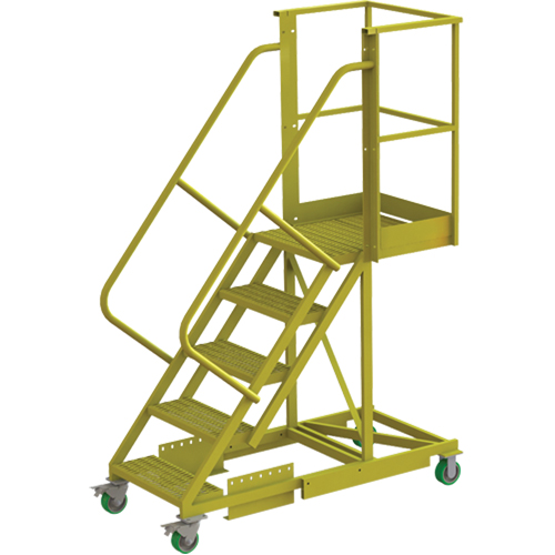 Cantilever Rolling Ladder, Supported, 5 Steps, 20" Platform Depth, 50" Platform Height