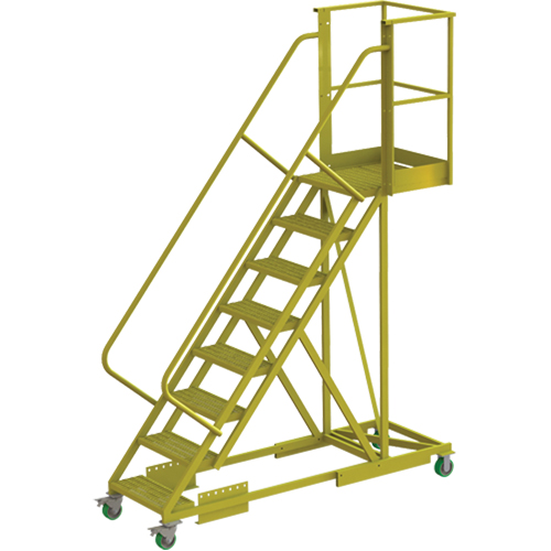 Cantilever Rolling Ladder, Supported, 8 Steps, 20" Platform Depth, 80" Platform Height