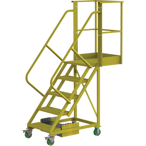 Cantilever Rolling Ladder, Unsupported, 5 Steps, 20" Platform Depth, 50" Platform Height