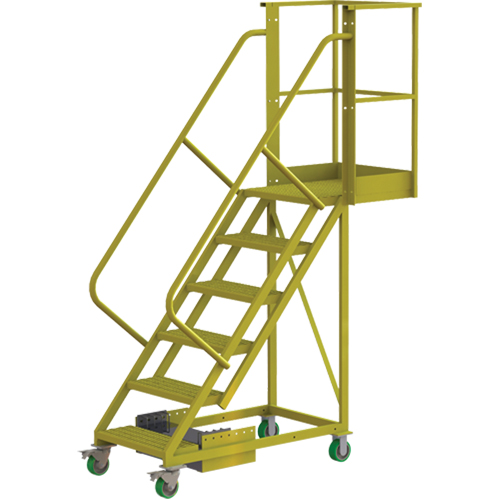 Cantilever Rolling Ladder, Unsupported, 6 Steps, 20" Platform Depth, 60" Platform Height
