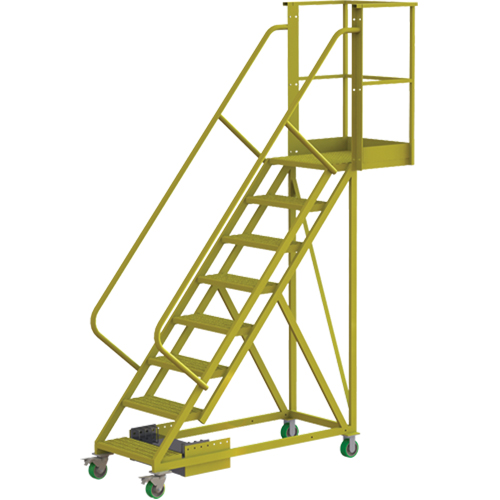Cantilever Rolling Ladder, Unsupported, 8 Steps, 20" Platform Depth, 80" Platform Height