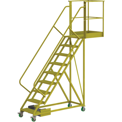 Cantilever Rolling Ladder, Unsupported, 9 Steps, 20" Platform Depth, 90" Platform Height