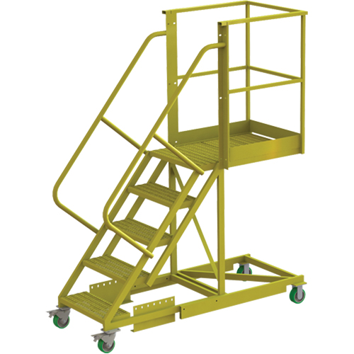 Cantilever Rolling Ladder, Supported, 5 Steps, 30" Platform Depth, 50" Platform Height