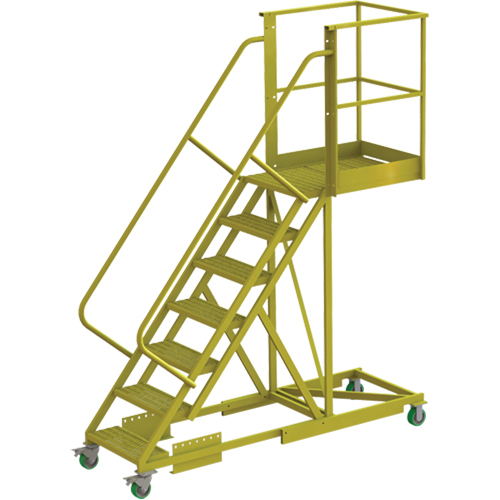 Cantilever Rolling Ladder, Supported, 7 Steps, 30" Platform Depth, 70" Platform Height
