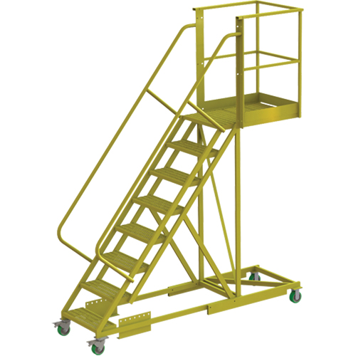 Cantilever Rolling Ladder, Supported, 8 Steps, 30" Platform Depth, 80" Platform Height