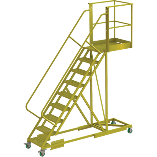 Cantilever Rolling Ladder, Supported, 9 Steps, 30" Platform Depth, 90" Platform Height