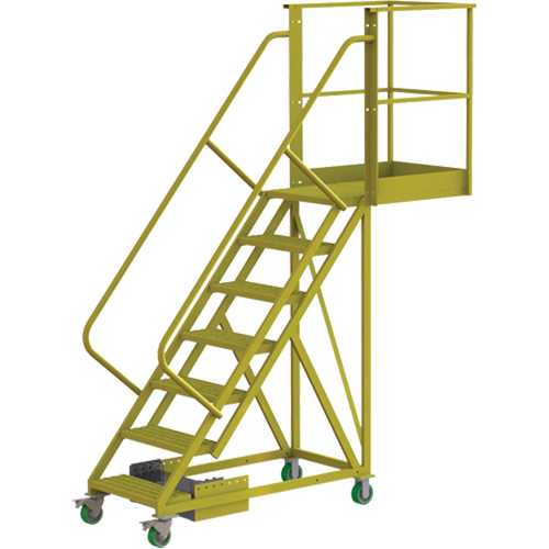 Cantilever Rolling Ladder, Unsupported, 7 Steps, 30" Platform Depth, 70" Platform Height