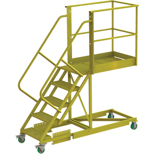 Cantilever Rolling Ladder, Supported, 5 Steps, 40" Platform Depth, 50" Platform Height