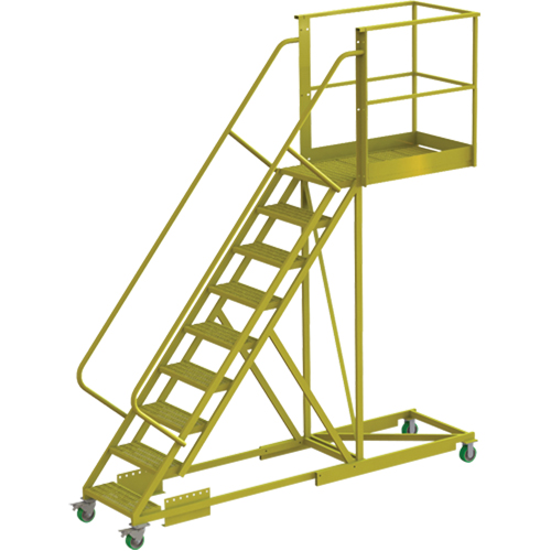 Cantilever Rolling Ladder, Supported, 9 Steps, 40" Platform Depth, 90" Platform Height