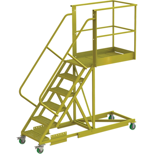 Cantilever Rolling Ladder, Supported, 6 Steps, 40" Platform Depth, 60" Platform Height