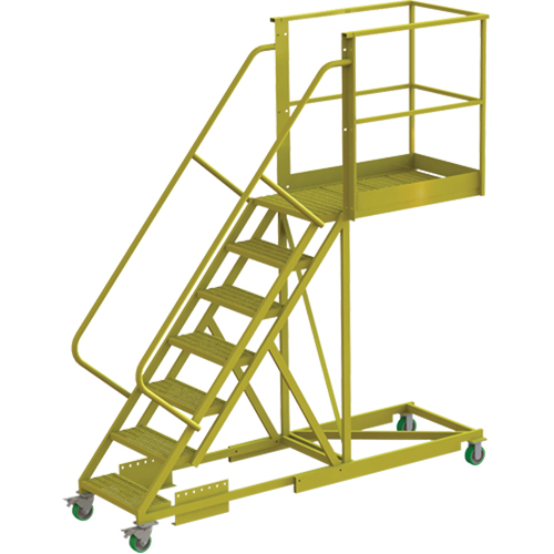Cantilever Rolling Ladder, Supported, 7 Steps, 40" Platform Depth, 70" Platform Height
