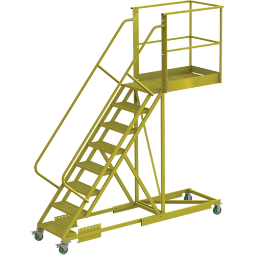 Cantilever Rolling Ladder, Supported, 8 Steps, 40" Platform Depth, 80" Platform Height