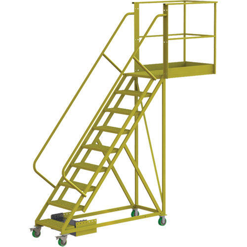 Cantilever Rolling Ladder, Unsupported, 9 Steps, 40" Platform Depth, 90" Platform Height