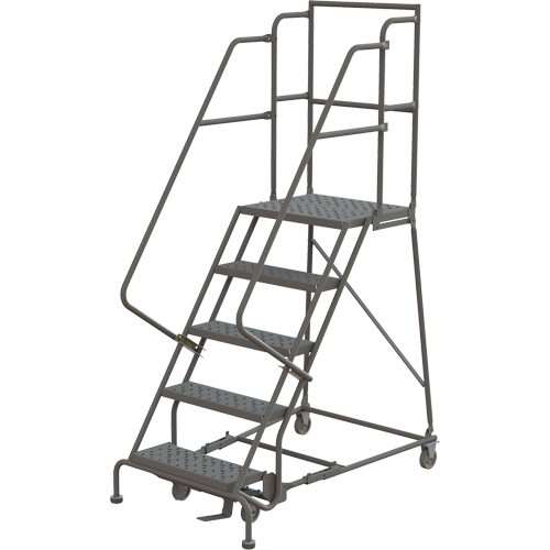 Deep Top Step Rolling Ladder, 5 Steps, 16" Step Width, 50" Platform Height, Steel