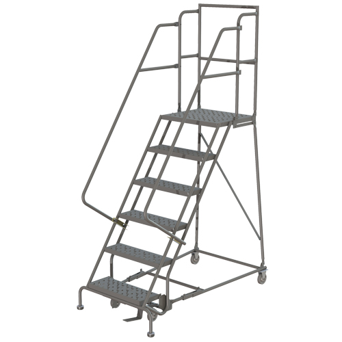 Deep Top Step Rolling Ladder, 8 Steps, 24" Step Width, 80" Platform Height, Steel