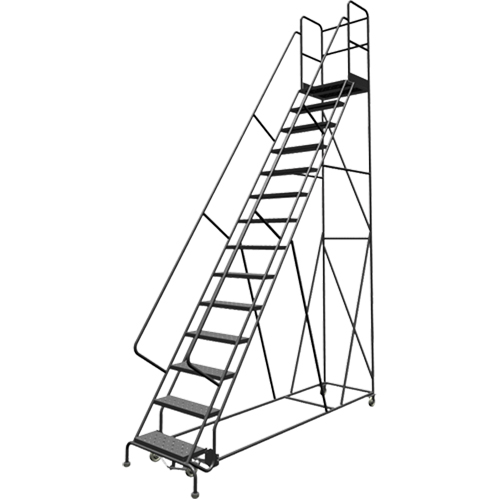 Deep Top Step Rolling Ladder, 14 Steps, 24" Step Width, 140" Platform Height, Steel