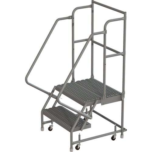 Deep Top Step Rolling Ladder, 2 Steps, 24" Step Width, 20" Platform Height, Steel