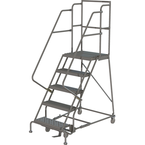 Deep Top Step Rolling Ladder, 5 Steps, 24" Step Width, 50" Platform Height, Steel