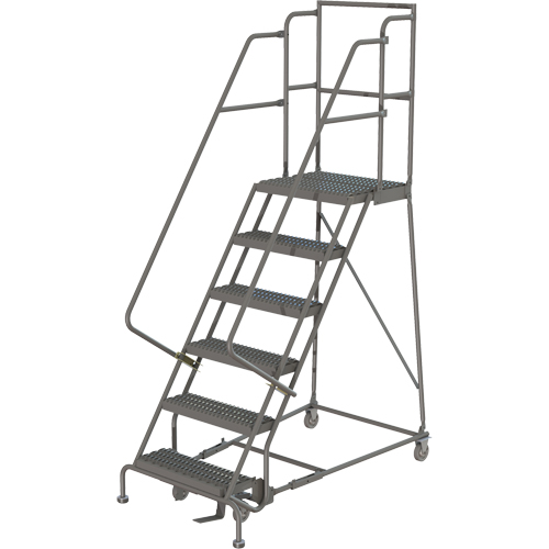 Deep Top Step Rolling Ladder, 6 Steps, 16" Step Width, 60" Platform Height, Steel