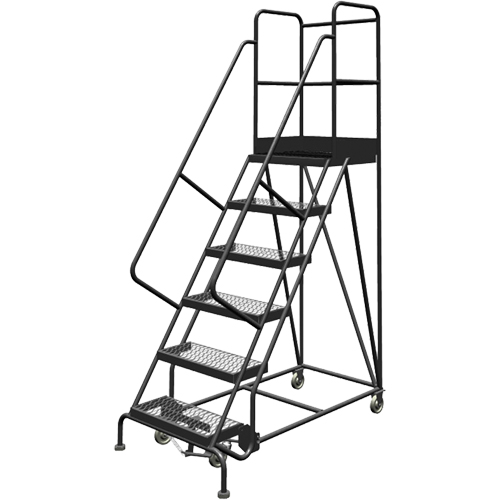 Deep Top Step Rolling Ladder, 6 Steps, 24" Step Width, 60" Platform Height, Steel