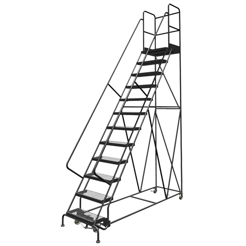 Deep Top Step Rolling Ladder, 10 Steps, 24" Step Width, 100" Platform Height, Steel