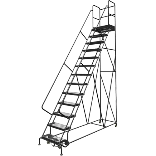 Deep Top Step Rolling Ladder, 13 Steps, 24" Step Width, 130" Platform Height, Steel