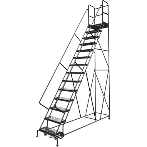 Deep Top Step Rolling Ladder, 14 Steps, 24" Step Width, 140" Platform Height, Steel