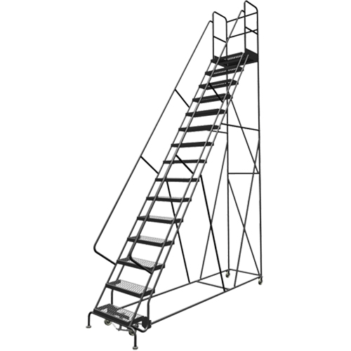 Deep Top Step Rolling Ladder, 15 Steps, 24" Step Width, 150" Platform Height, Steel