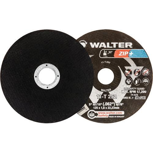 Zip+™ Right Angle Grinder Reinforced Cut-Off Wheels, 5" x 1/16", 7/8" Arbor, Type 1, Zirconia Alumina, 12200 RPM