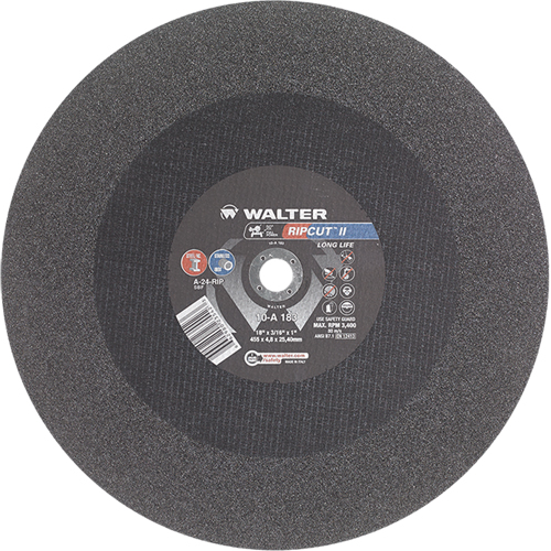 Ripcut II™ High Performance Cut-Off Wheel for Stationary Saws, 18" x 3/16", 1" Arbor, Type 1, Aluminum Oxide, 3400 RPM