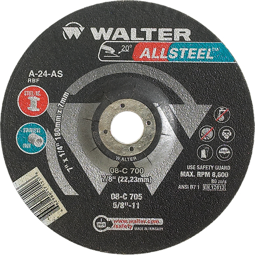 ALLSTEEL Xtra™ Depressed Centre Grinding Wheel, 7" x 1/8", 7/8" Arbor, Type 27