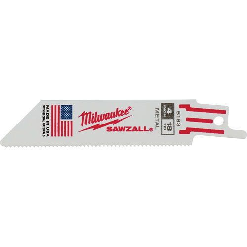 Sawzall® Reciprocating Saw Blade, Bi-Metal, 18 TPI, 4" L x 3/4" W