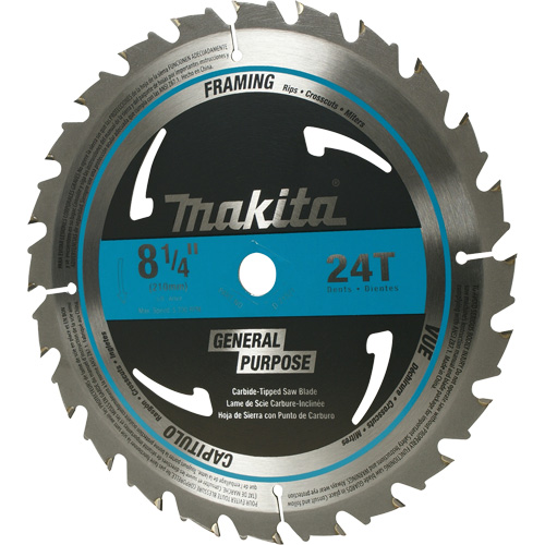 Carbide-Tipped Circular Framing Saw Blade, 8-1/4", 24 Teeth, Wood Use