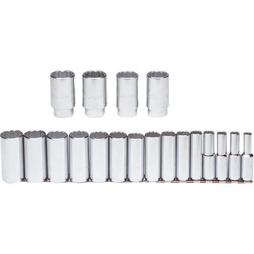 Socket Set, 19 Pcs, 1/2" Drive Size, Deep