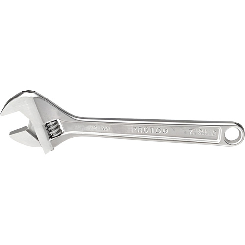Adjustable Wrench, 12-1/8" L, 1-19/32" Max Width, Chrome
