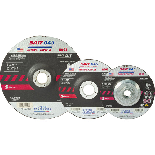 Sait™ Cutting Wheel, 5" x 0.045", 7/8" Arbor, Type 27, Aluminum Oxide, 12200 RPM