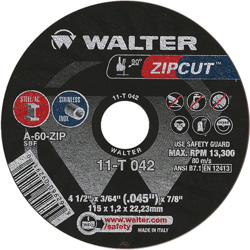 Zipcut™ Cut-Off Wheel, 4-1/2" x 3/64", 7/8" Arbor, Type 1, Aluminum Oxide, 13300 RPM