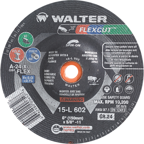 Flexcut™ Depressed Centre Grinding Wheels, 4-1/2", 100 Grit, Aluminum Oxide, 5/8"-11, 13300 RPM, Type 29