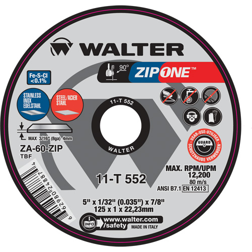 Zip One™ Cut-Off Wheel, 5" x 1/32", 7/8" Arbor, Type 1, Zirconia Alumina, 12200 RPM