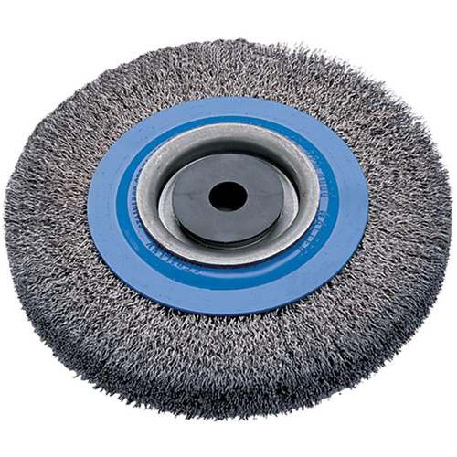 Crimped Wire Bench Wheel Brush, 6" Dia., 0.0118" Fill, 1/2" - 1/4" Arbor