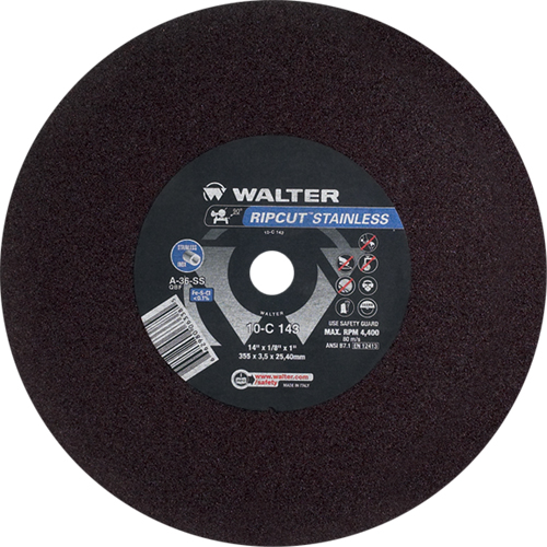 Ripcut™ Stainless Steel Cut-Off Wheel for Stationary Saws, 14" x 1/8", 1" Arbor, Type 1, Aluminum Oxide, 4400 RPM