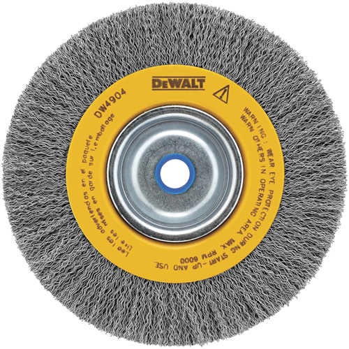 Crimped Bench Wire Brush, 6" Dia., 0.014" Fill, 5/8" - 1/2" Arbor
