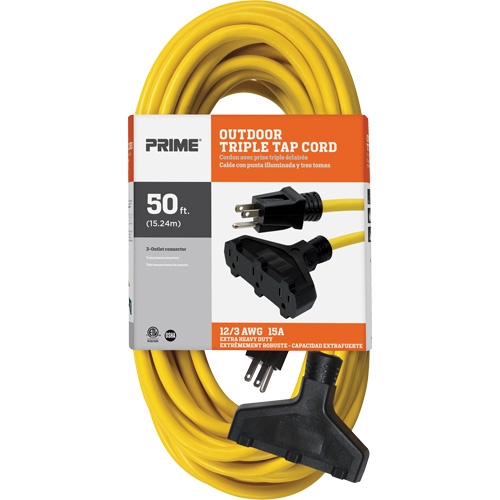 Vinyl Extension Cord, Outdoor, SJTW, 12/3 AWG, 15 A, 3 Outlet(s), 50'