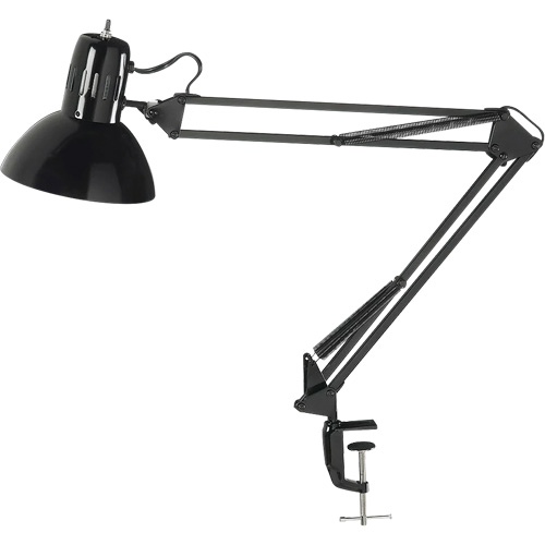 Swing Arm Clamp-On Desk Lamps, 100 W, Incandescent, C-Clamp, Black