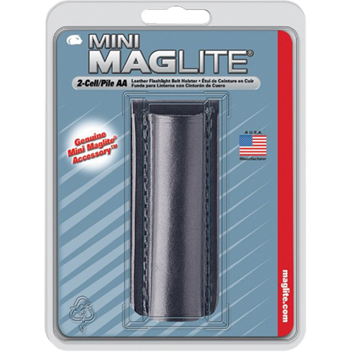 Leather Belt Holster for 2-Cell AA Flashlights, Flashlight Holder, Leather, 1 Pockets