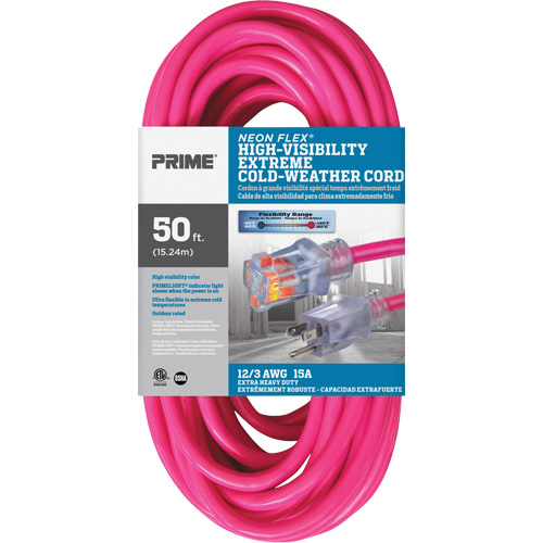 Neon Flex® High Visibility Extension Cord, Outdoor, SJTW, 12/3 AWG, 15 A, 50'